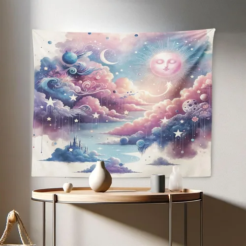 Vista 123 de Ambesonne Tapiz Trippy, vista panorámica de la cascada con bosques de ensueño y mandala oriental psicodélico, decoración de tela para colgar