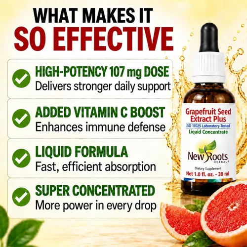 Vista 5 de NEW ROOTS HERBAL Extracto de semilla de pomelo en gotas de 1.0 fl oz (1 onza líquida) + vitamina C Extracto de semilla de pomelo súper concentrado