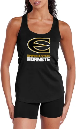 Vista 229 de Camiseta deportiva sin mangas oficial de NCAA Collegiate para mujer, con espalda cruzada, colección con logotipo primario