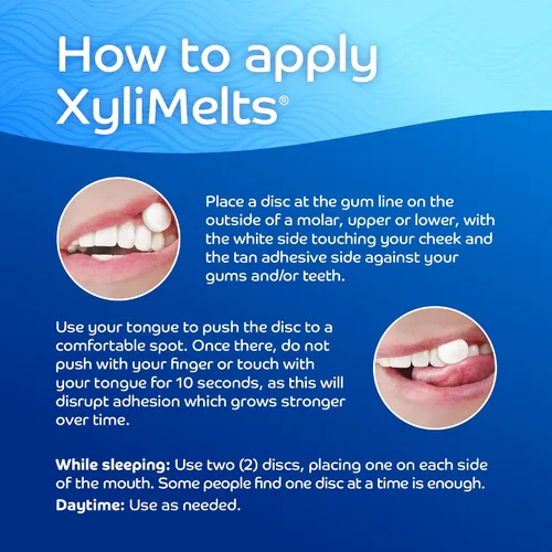 Vista 5 de Xylimelts : Dry Mouth 40 pastillas adhesivas sabor dulce ligero Alivia la boca seca día y noche Acción hasta 8 horas Sin azúcar, sin xilitol