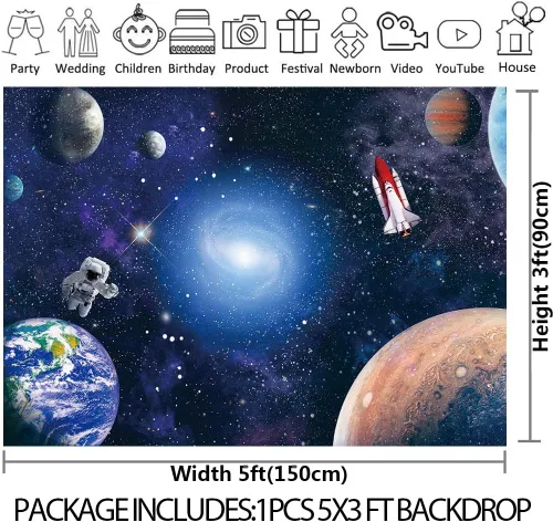 Vista 3 de CGXINS Fondo de fotografía del espacio exterior para bebés y niños, decoración de fiesta de cumpleaños temática de astronauta, universo, galaxia