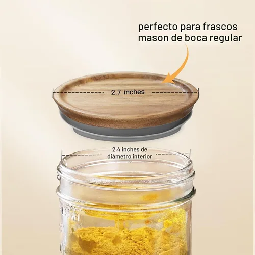 Vista 4 de 6 paquetes de tapas de tarros Mason de boca regular de madera para tarros Ball/Mason/Kerr, madera de acacia natural, material de grado alimenticio