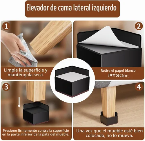 Vista 4 de Elevadores de cama para muebles de 2 pulgadas, de metal, autoadhesivos