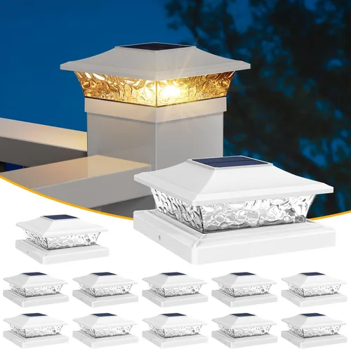 Vista 17 de APONUO - Luces solares para punta de poste con 8 colores RGB sólidos y flujo multicolor - Paquete de 4 luces solares para postes de 6x6, IP65