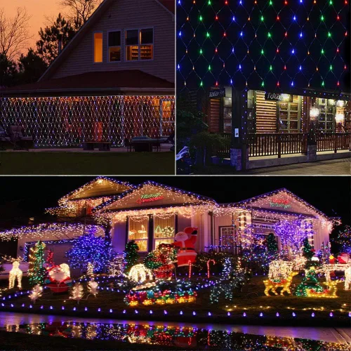 Vista 6 de LYHOPE 12 x 1,5 m, 360 luces LED en red de Navidad, 8 modos de bajo voltaje, luces decorativas en malla de Navidad para árboles de Navidad Varios