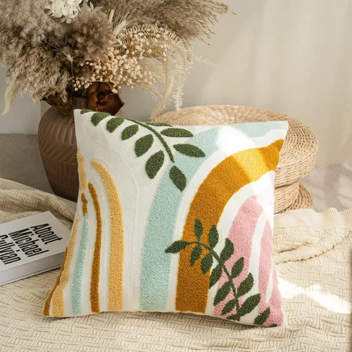 Vista 14 de Bohu Farmhouse - Fundas de almohada coloridas de arcoíris de 18 x 18 pulgadas, con textura de mediados de siglo para sofá, dormitorio, sala