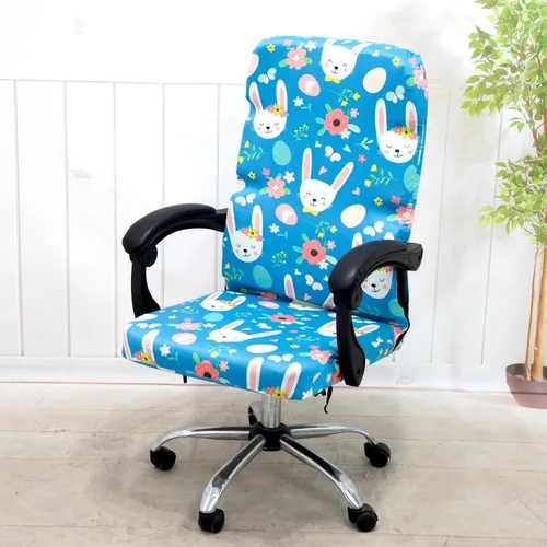Vista 3 de Funda elástica para silla de oficina de Pascua, ajuste suave, silla giratoria universal de escritorio, silla de computadora con respaldo alto