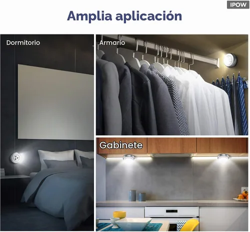 Vista 7 de IPOW Paquete de 5 luces LED inalámbricas de noche con pilas, lámpara táctil adhesiva para armarios, encimeras o cuartos de servicio, luz táctil