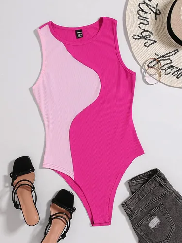 Vista 5 de Verdusa Body de una pieza para mujer, sin mangas, con bloques de color, cuello redondo