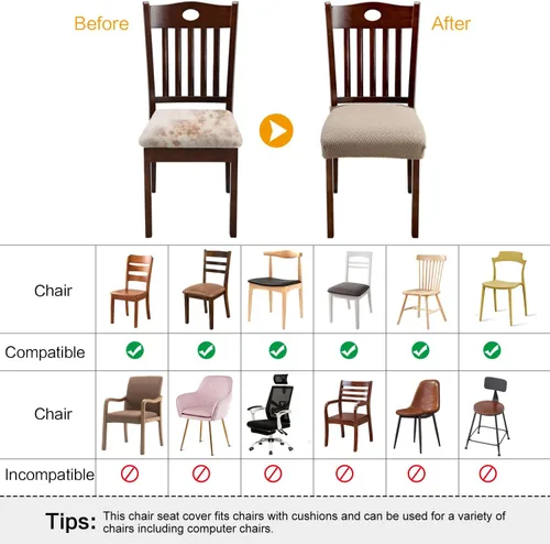 Vista 6 de Fuloon Fundas de Asiento de Silla Elásticas Impermeables 4 PCS, Fundas de Silla de Comedor Removibles Lavables Fundas Deslizables de Cojín