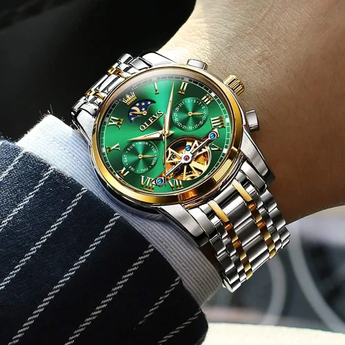 Vista 5 de OLEVS Tourbillon - Reloj automático para hombre, reloj mecánico de cuerda automática de lujo para hombre, relojes de vestir de acero inoxidable