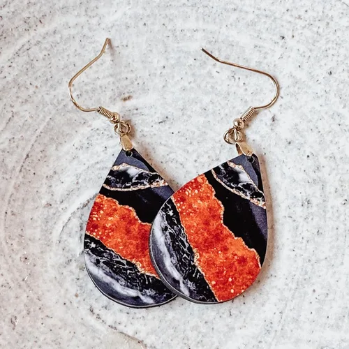 Vista 65 de Dangle Earrings for Women Colorful Dangling Drop Statement Jewelry Printed MDF Wood Teardrop Double Side Print Handmade by The Painted Pug