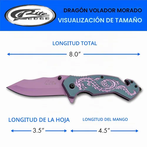 Vista 3 de SZCO Supplies 300586-PU Flying Dragon Assisted Open Rescue Utility Cuchillo plegable, morado, 7.75 pulgadas de longitud