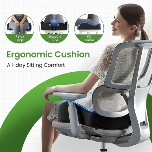 Vista 6 de A-Pce Cojín de asiento ergonómico, cojín antideslizante para silla de Negro