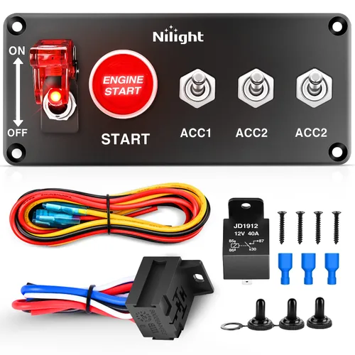 Vista 12 de Nilight - Interruptor de 3 palancas, panel basculante de 12 V con luz LED y cubierta abatible, placa de interruptor de encendido/apagado de alta