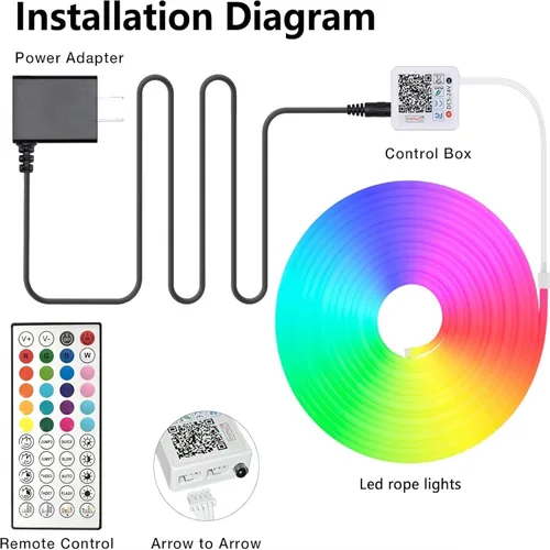 Vista 2 de Cuerda de luces LED de neón de 32.8 pies con aplicación/control remoto, diseño flexible de bricolaje, luces de neón de sincronización de música