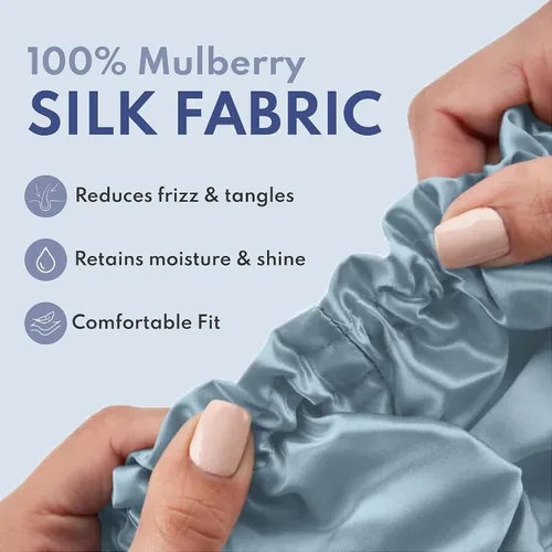 Vista 3 de BLISSY Gorro de seda para dormir para cabello largo y rizado, 100% seda de morera pura 22 momme 6a fibras de alta calidad