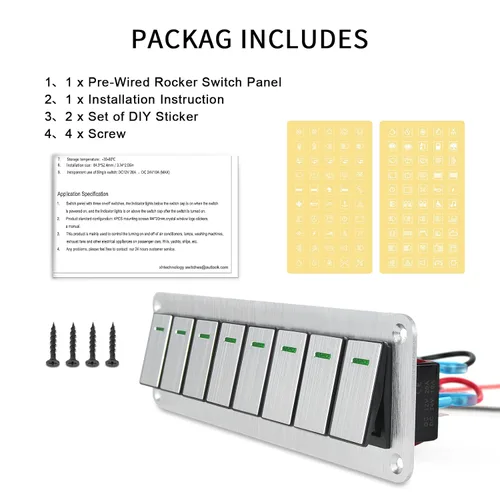 Vista 7 de Panel de interruptor basculante de aluminio de 8 posiciones - Panel de interruptor de 12 V/24 V, 3 pines de encendido/apagado, panel de interruptor