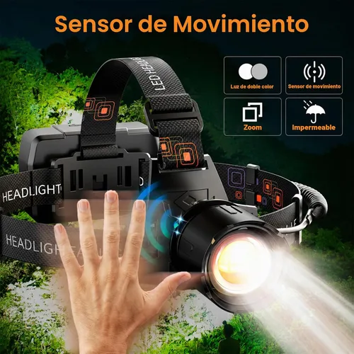 Vista 2 de SKYFIRE Linterna frontal recargable de 3000 lúmenes, faros LED más brillantes para adultos con batería de 7500 mAh, sensor de movimiento impermeable
