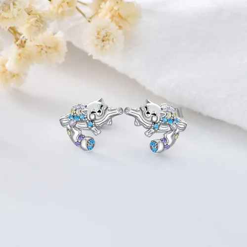 Vista 2 de RJK Aretes de plata de ley con forma de animal para mujer regalos de Navidad cumpleaños joyería hipoalergénica para mujer