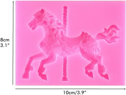 Vista 3 de Caballo de carrusel 3D, pastel de fondant de silicona, decoración de pasteles para decoración de pastel de carrusel, chocolate