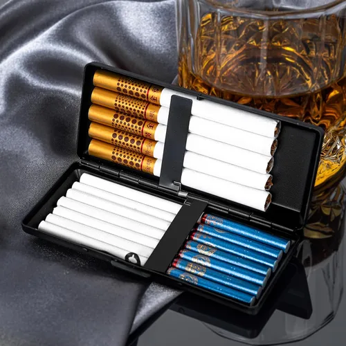 Vista 7 de Elegante, moderna y minimalista pitillera de metal - Capacidad para 10 cigarrillos de 100mm - Perfecta para mujeres - Diseño de metal ligero