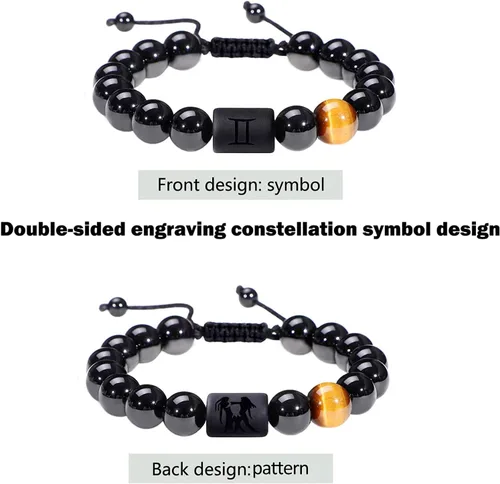 Vista 63 de SUMMER LOVE Father's Day Gifts Zodiac Bracelet for Men Women 10mm Natural Black Onyx Stone Star Sign Constellation Beaded Protection Bracelet