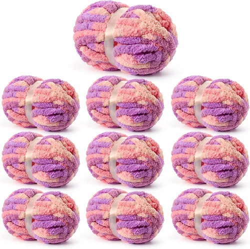 Vista 12 de Paquete de 10 hilos de chenilla jumbo gruesos, multicolor 10 azul-rosa-púrpura