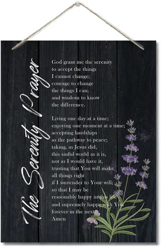 Vista 8 de Letrero de decoración de pared con texto en inglés "The Serenity Prayer", cita inspiradora de versículo de la Biblia, placa de pared impresa