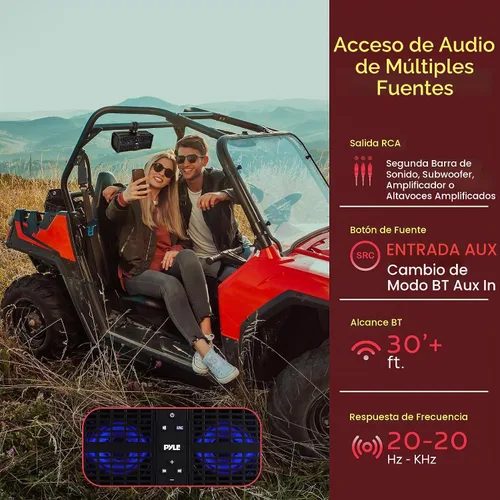 Vista 4 de Pyle Barra de sonido ATV/UTV de 11 pulgadas, altavoces Bluetooth UTV impermeables con amplificador de clase D integrado, sistema de altavoces de 2