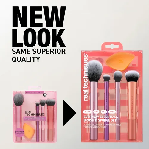 Vista 11 de Real Techniques Juego de 6 piezas de brochas de maquillaje esenciales para el día a día, incluye 4 brochas y 2 esponjas de maquillaje, para base