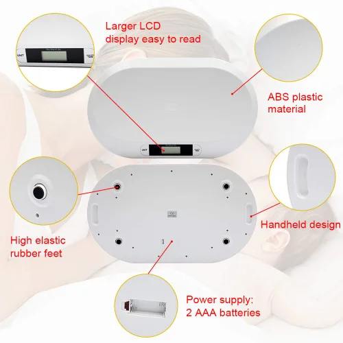 Vista 3 de Báscula electrónica digital para bebés de 44.1 lbs/44 libras, medición de peso para bebé/bebé/mascota con precisión, precisión de 0.35 onzas