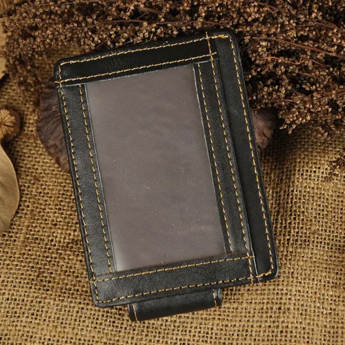 Vista 3 de Billetera de doble cara de cuero para hombre, moderna, pequeña, delgada, perfecta para tarjetas, monedas, etc. Billetera delgada y resistente
