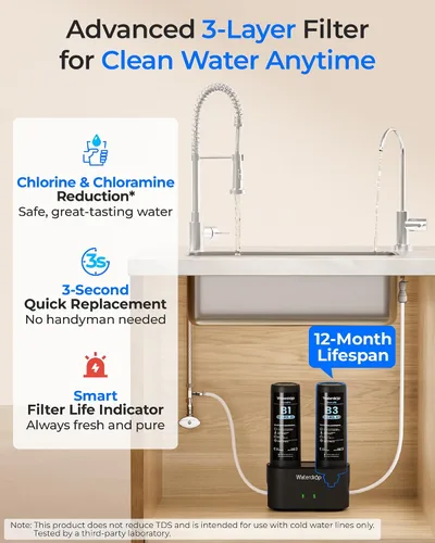 Vista 3 de Waterdrop Filtro de agua de repuesto FDL-B3, repuesto para filtro de agua Waterdrop DLB debajo del fregadero, sistema de filtración de agua debajo