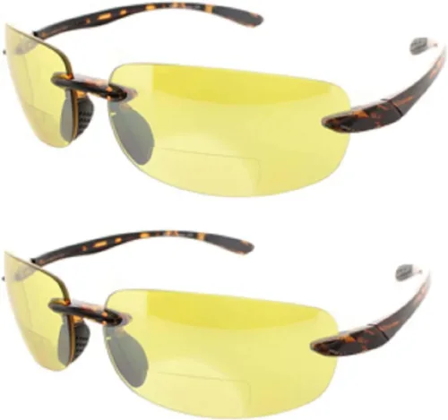 Vista 5 de 2 pares de lentes de sol bifocales sin montura para hombres y mujeres, lentes de sol para conducción nocturna, color amarillo y ahumado