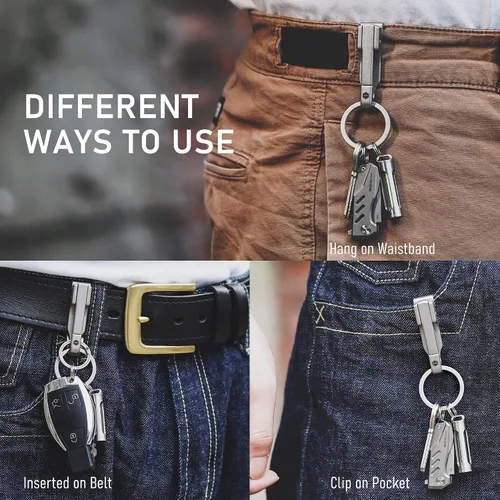 Vista 3 de KeyUnity EDC - Llavero con clip de liberación rápida, cinturón de acero inoxidable para pantalones, jeans, pantalones
