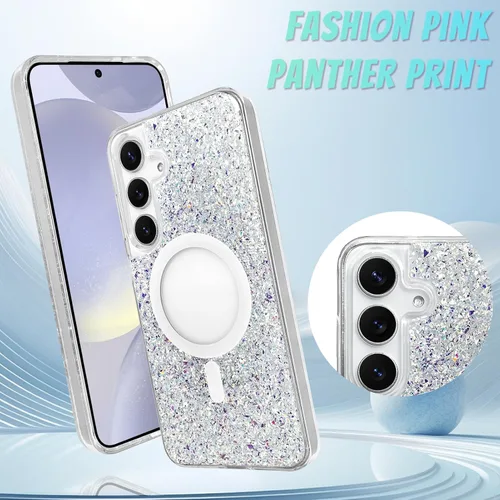 Vista 368 de Bonoma - Funda compatible con Samsung Galaxy S21 Plus, diseño de corazón con purpurina, color rosa Support for MagSafe, Plating Magnetic Case TPU