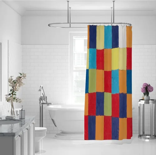 Vista 2 de Cortina de ducha de tela de baño rojo y naranja, calidad de hotel, cortinas de ducha azul y verde con agujeros de ojales, lavable a máquina, varios