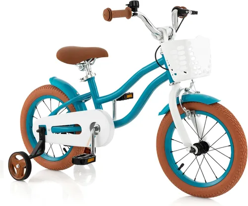 Vista 36 de COSTWAY Bicicleta para niños de 12, 14, 16, 18 pulgadas, bicicleta para niños con ruedas de entrenamiento, frenos de mano y posavasos, sillín