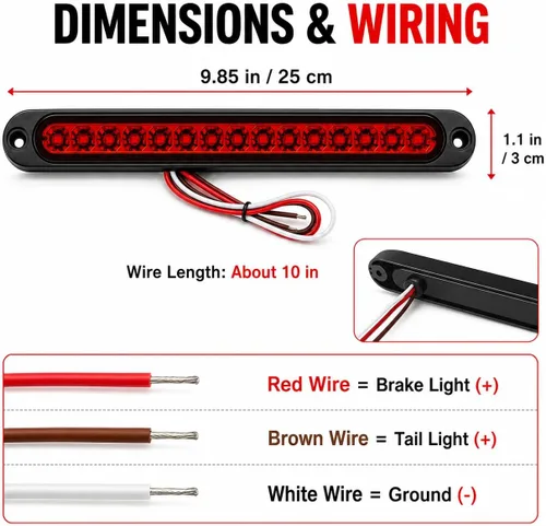 Vista 4 de Luz trasera de freno de remolque de 15 LED, luces traseras de barra LED, tira de freno impermeable, tira de freno, luz roja para barcos marinos