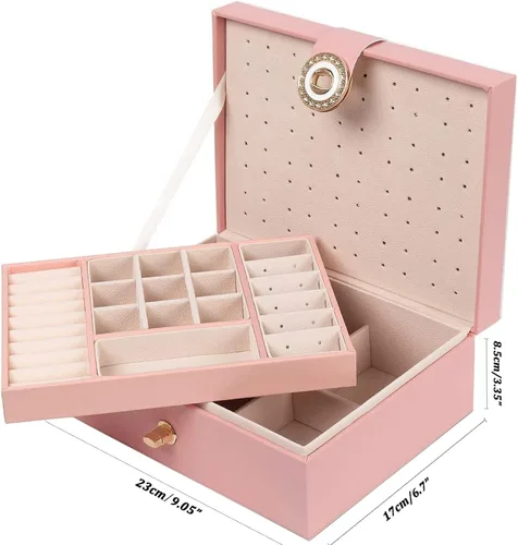 Vista 6 de QBestry Organizador de aretes de tuerca para niñas caja de joyería rosa para aretes collar organizador de joyas caja de aretes para mujer soporte