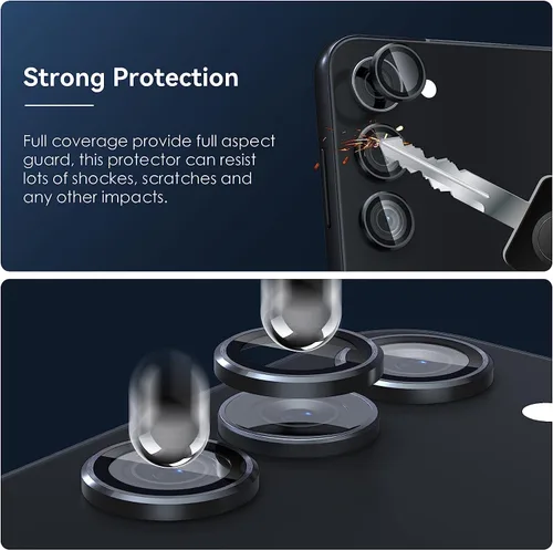 Vista 3 de Protector de lente de cámara para Galaxy S23 FE, vidrio templado 9H antiarañazos con borde de aluminio, anillo protector de pantalla de lente