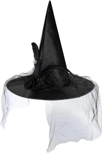 Vista 14 de American Trends Sombrero de bruja de Halloween para mujer, accesorio de disfraz de Halloween de encaje para fiesta