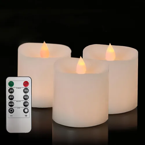 Vista 7 de Juego de velas parpadeantes sin llama de 3 x 3 pulgadas de cera real LED de 600 horas con temporizador remoto, control para fiesta de boda en Marfil