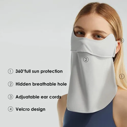 Vista 4 de Funda de bufanda facial para cuello protección solar pasamontañas de tela con cintas para las orejas