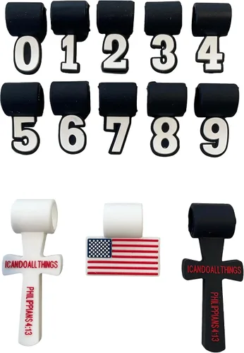 Vista 8 de Dijes de silicona para collar de béisbol de tornado, bandera de EE. UU., cruz 4:13, número de jersey Números uniformes