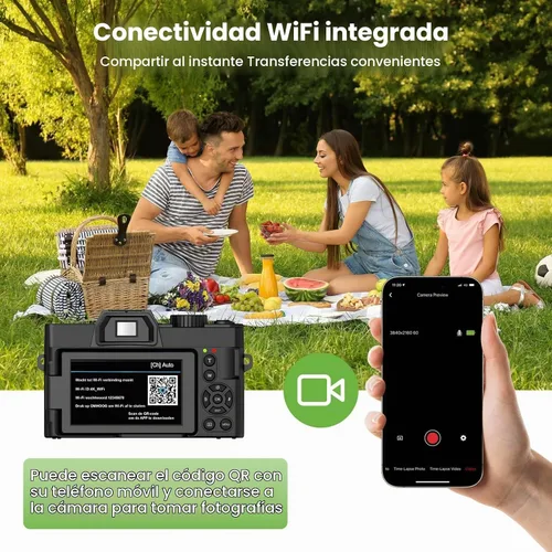Vista 5 de Cámara digital para fotografía, cámara fotográfica de video con enfoque automático de 48 MP con WiFi Auto-Focus Vlog Cámara para YouTube