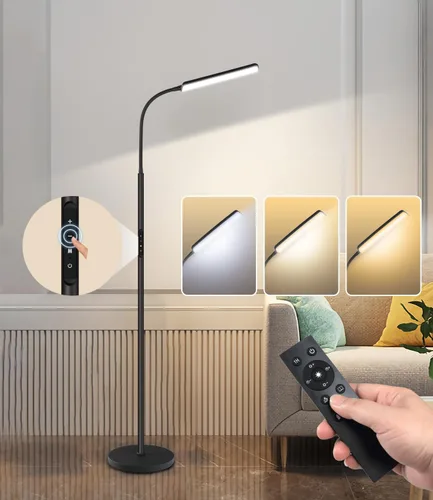 Vista 2 de Dimunt Lámpara de pie LED, lámparas de pie brillantes de 15W para sala de estar con temporizador de 1H, lámparas de pie ajustables sin escalones