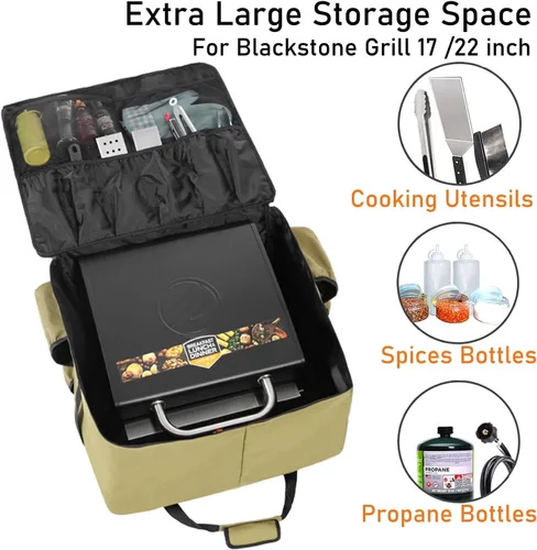 Vista 3 de EUTRKei Funda para parrilla Blackstone de 22 pulgadas, accesorios para bolsa de transporte de parrilla de 17 pulgadas, acomodada con capucha