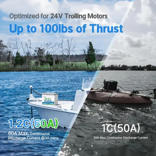 Vista 2 de Redodo LiFePO4 Batería inteligente Bluetooth 24V 50Ah TM baja temperatura, batería de litio integrada en 50Ah BMS, 10 años de vida útil, perfecta